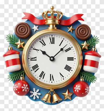 Christmas Clock With Crown And Bells PNG