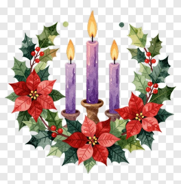 Advent Wreath With Candles And Poinsettias PNG