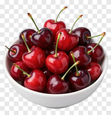 Fresh Cherries In A White Bowl PNG