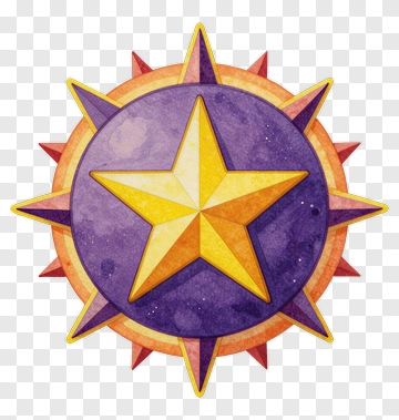 Watercolor Star Sunburst Emblem PNG
