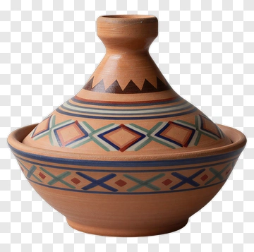 Hand-painted Ceramic Pot With Geometric Design PNG
