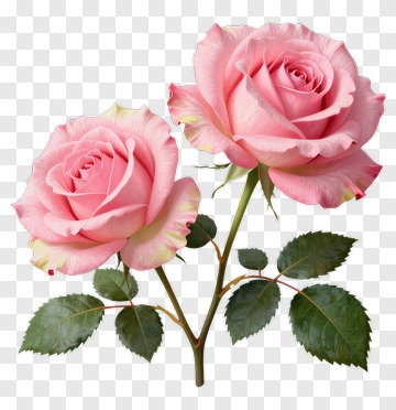 Two Pink Roses With Green Leaves PNG