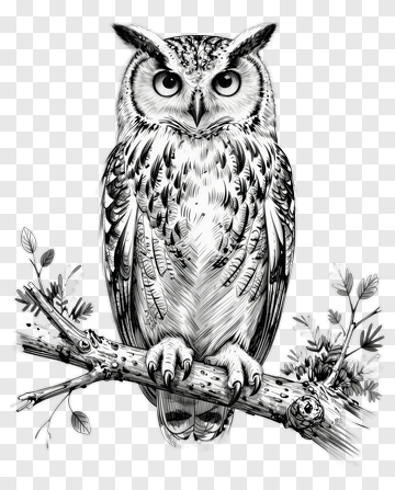 Owl Perched On Branch PNG