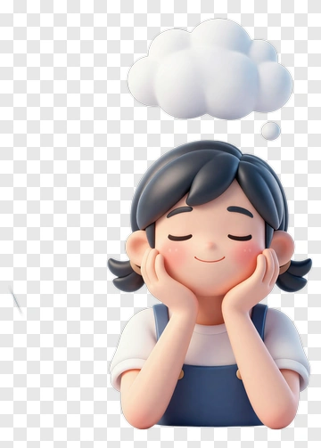 Girl Thinking With Thought Bubble PNG