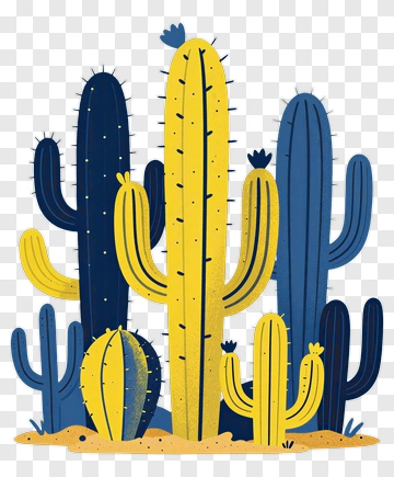 Yellow And Blue Cactus Illustration PNG