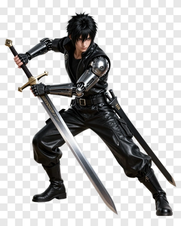 Black Armored Fighter With Sword PNG