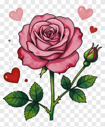 Pink Rose With Heart Accents PNG