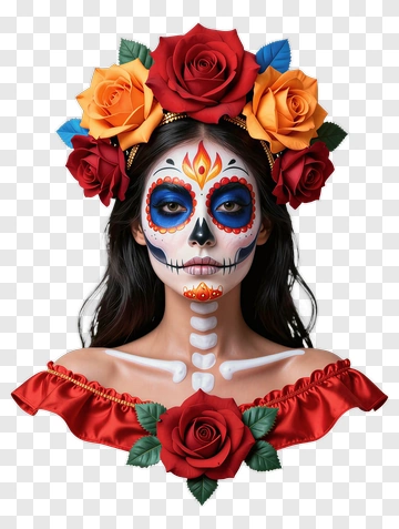 Day Of The Dead Sugar Skull Woman PNG