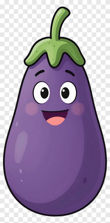 Happy Eggplant Character PNG
