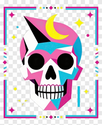 Colorful Skull With Moon PNG