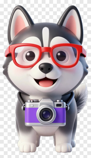 Cute Husky With Red Glasses And Camera PNG