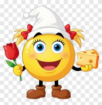 Happy Emoji Girl With Rose And Cheese PNG