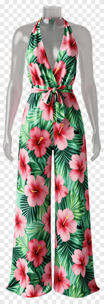 Tropical Floral Halter Jumpsuit PNG