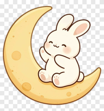 Cute Rabbit Sitting On Moon PNG