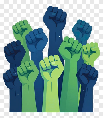 Raised Fists In Green And Blue PNG