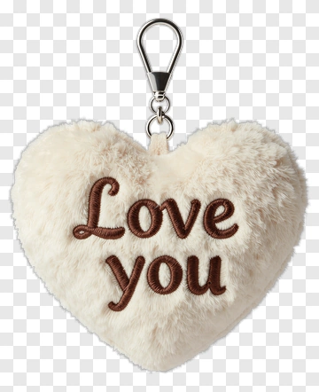 Heart-Shaped Plush Keychain With Love You Embroidery PNG