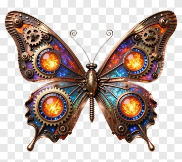 Steampunk Butterfly With Fire PNG