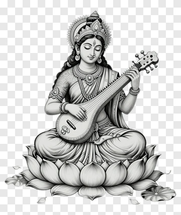 Goddess Saraswati Playing Veena PNG