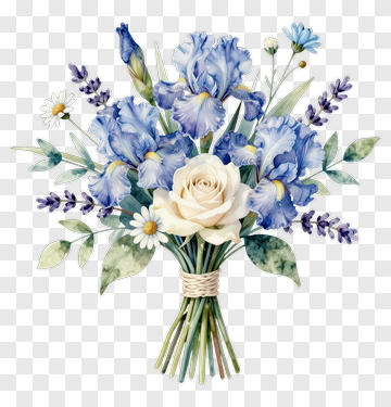 Watercolor Flower Bouquet With Iris And Rose PNG
