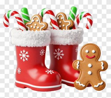 Christmas Boot With Gingerbread And Candy Canes PNG