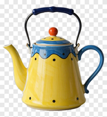 Yellow Teapot With Blue Handle PNG
