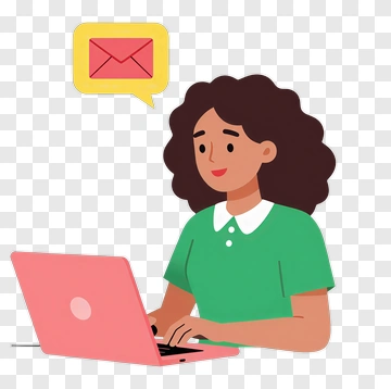 Woman Typing On Laptop With Email Notification PNG