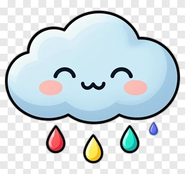 Cute Blue Cloud With Colorful Raindrops PNG