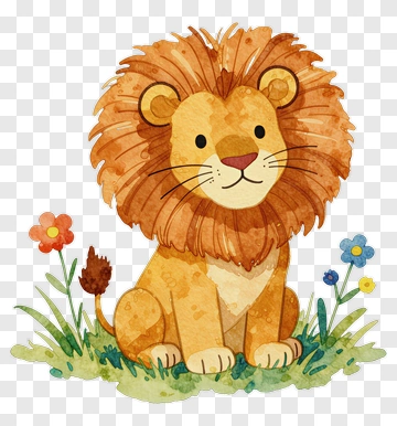 Cute Cartoon Lion Sitting In Grass PNG