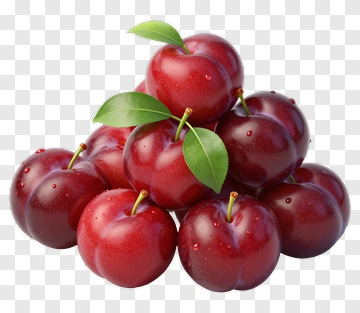 Fresh Red Plums With Green Leaves PNG