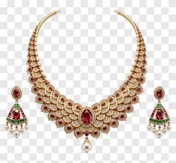 Gold Ruby Emerald Pearl Necklace And Earrings Set PNG