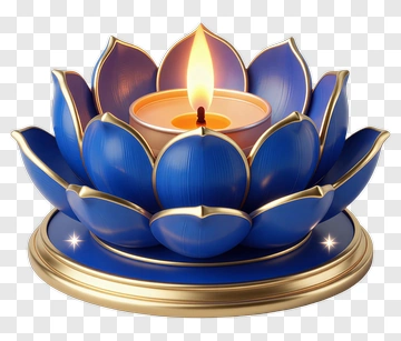Blue Lotus Candle With Gold Trim PNG