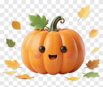 Happy Pumpkin With Leaves PNG