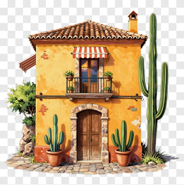 Cozy Orange House With Cactus PNG