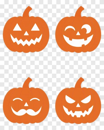 Four Cartoon Jack-o-Lanterns PNG