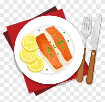 Salmon With Lemon Slices On Plate PNG