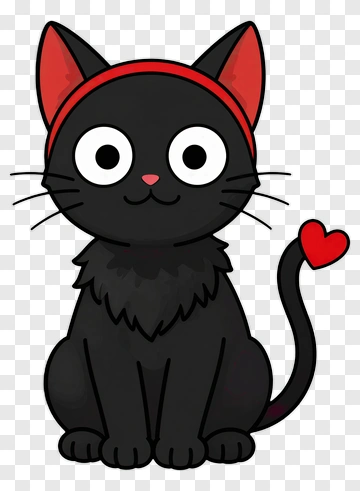 Cute Black Cat With Red Headband PNG