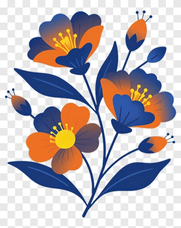 Blue And Orange Floral Bouquet PNG