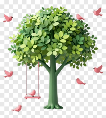 Tree With Birds And Swing PNG