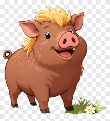 Happy Pig With Yellow Hair PNG