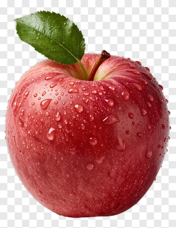 Red Apple With Leaf And Water Droplets PNG