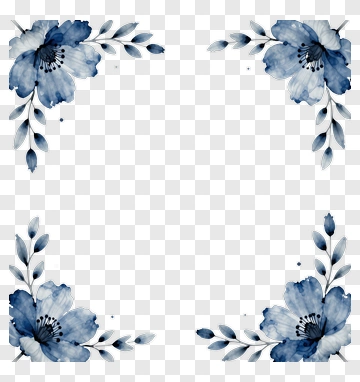 Blue Watercolor Floral Border PNG