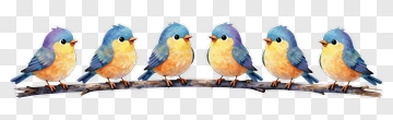 Six Bluebirds On A Branch PNG