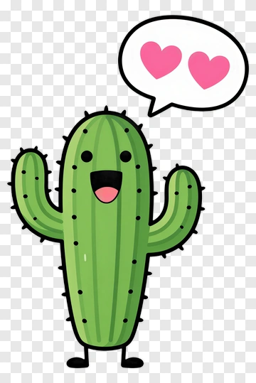 Happy Cactus With Hearts PNG