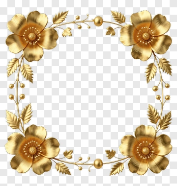 Gold Floral Frame Design PNG