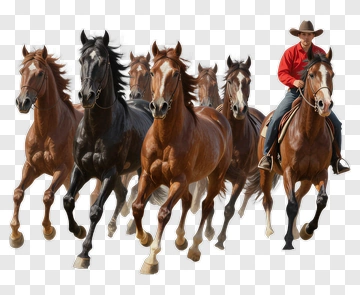 Cowboy Riding Horses In A Herd PNG