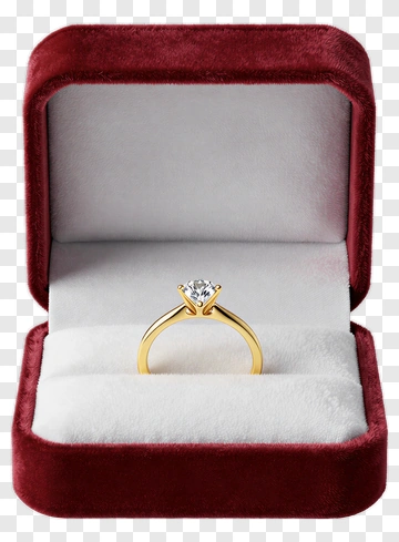 Gold Diamond Engagement Ring In Red Velvet Box PNG