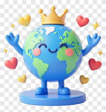 Smiling Earth With Crown And Hearts PNG