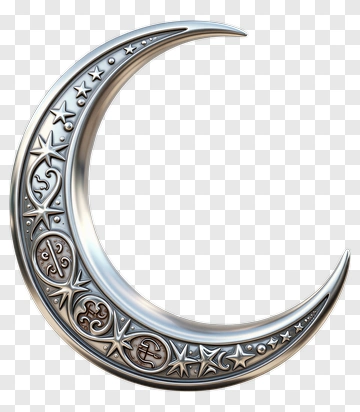 Silver Moon Ornament With Stars PNG