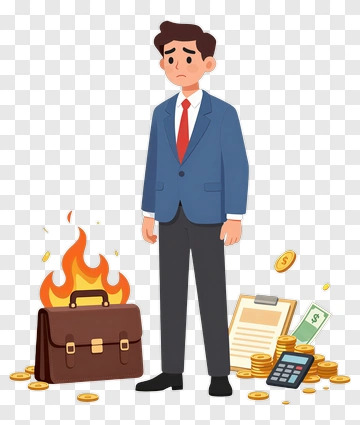 Businessman With Burning Sack And Money PNG