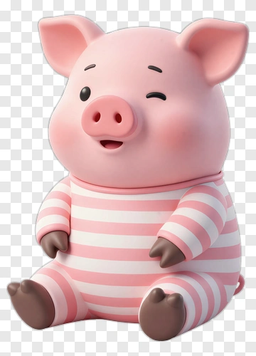 Cute Pink Pig In Striped Pajamas PNG